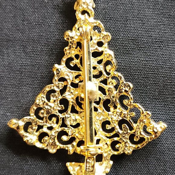 Vtg Robyn Rush Christmas Wreath RR USA & Christmas Tree Brooch Pin Rhinestones - Picture 12 of 16